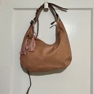 Dusty Pink/Rose Whipstitch Vegan Faux Leather Structured Hobo Purse